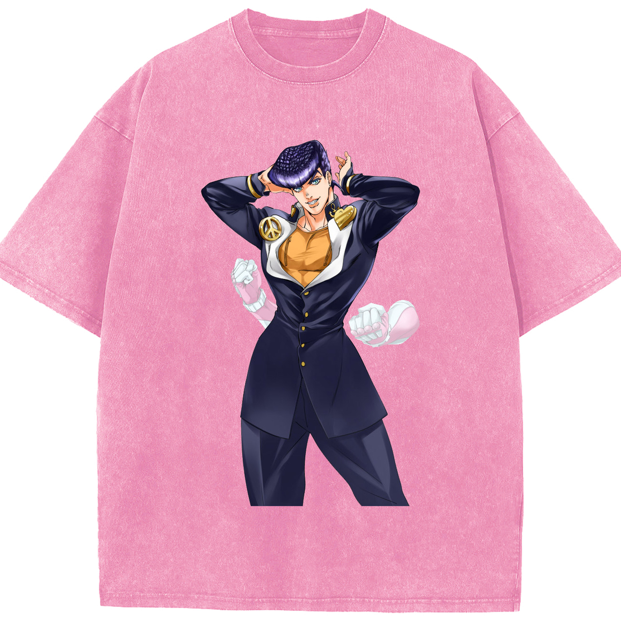 （画像用） ジョジョの奇妙な冒険 ひがしかた じょうすけ JoJo's Bizarre Adventure Higashikata Josuke 綿100% ヴィンテージ風 半袖Tシャツ（フロントプリント）